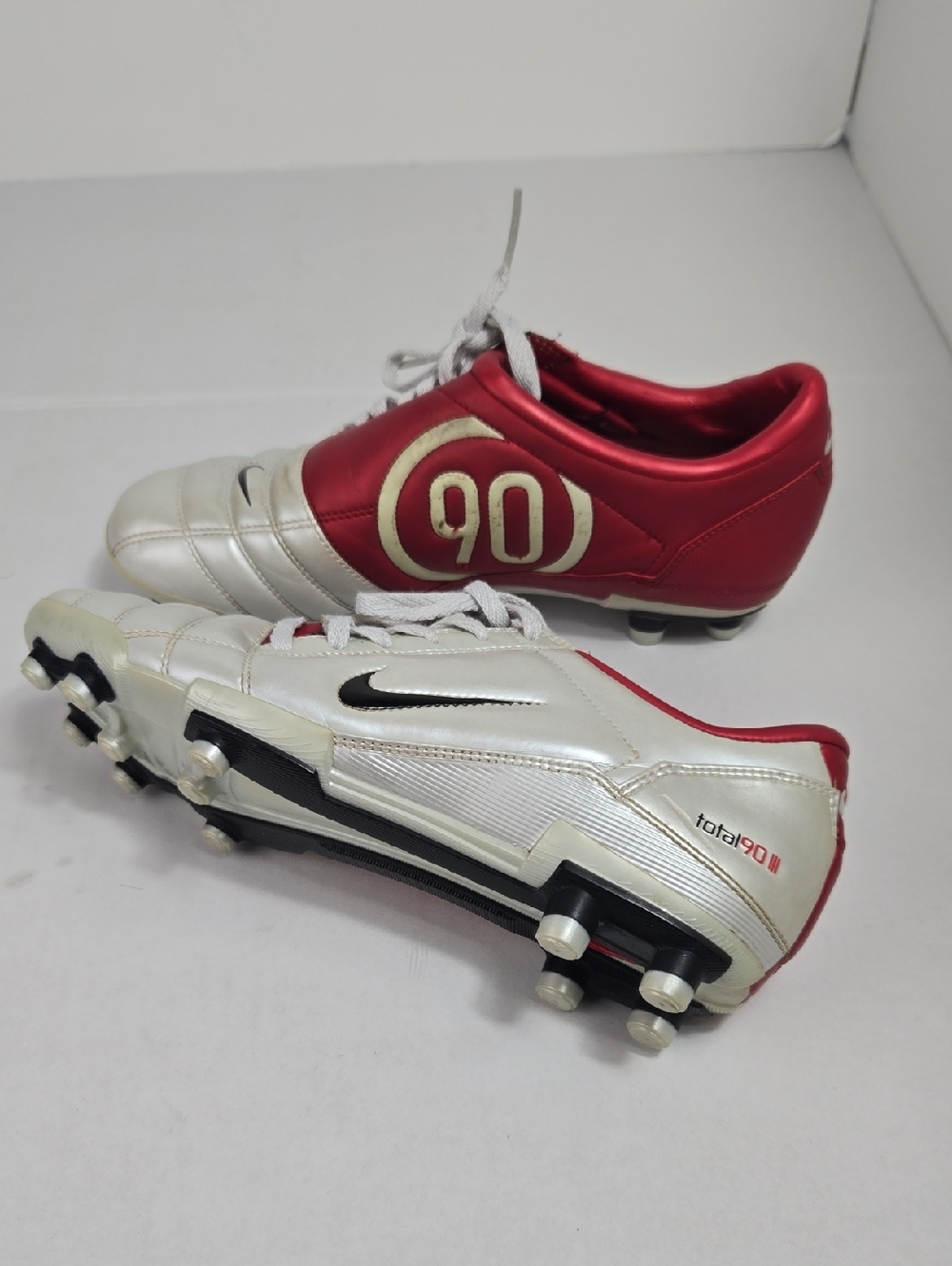 Nike Air Zoom Total 90 111 TF Men Sz 6.Y White Red Leather Mercurial Cleats Y2k